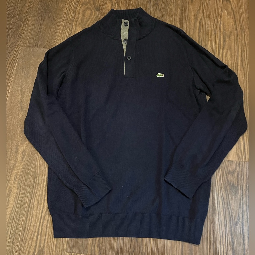 Men’s Lacoste Mock Neck Navy Sweater with Buttons